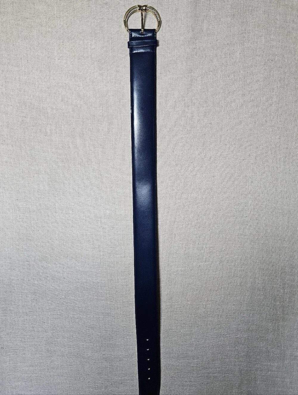Navy Leather Belt with Gold Buckle